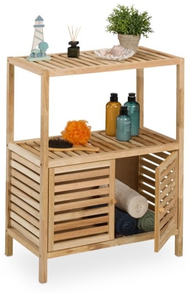 Relaxdays Badregal mit Tür, Bambus natur, 86 x 35,5 x 67,5 cm