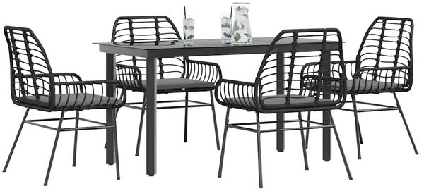vidaXL 5-tlg. Garten-Essgruppe mit Kissen Schwarz Poly Rattan Glas 3334550
