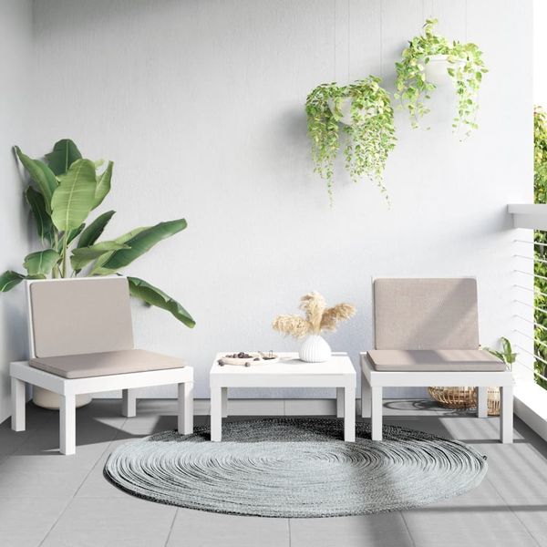vidaXL 3-tlg. Garten-Lounge-Set mit Kissen Weiß PP 3203732