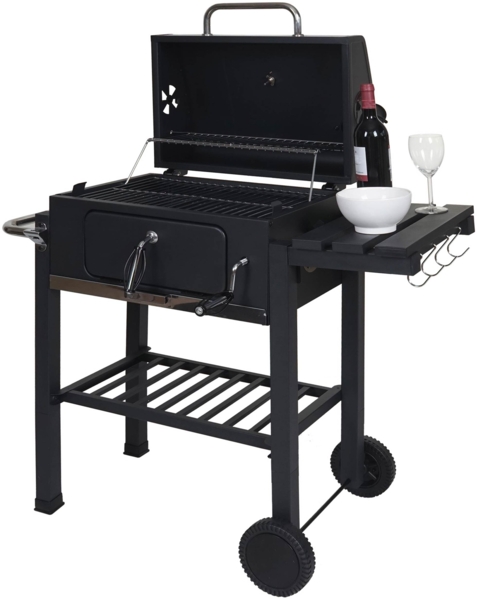 Mendler Holzkohlegrill mit Deckel und Ablagen, Stahl Schwarz, 110 x 100 x 51 cm
