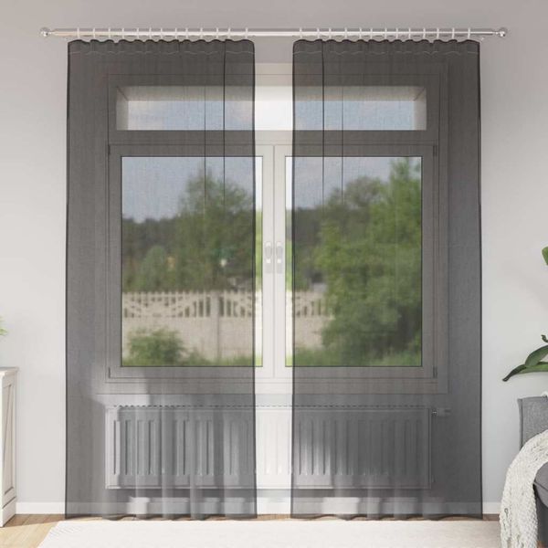 vidaXL Voile Vorhänge mit Stangentaschen 2 Stk. Schwarz 4102169