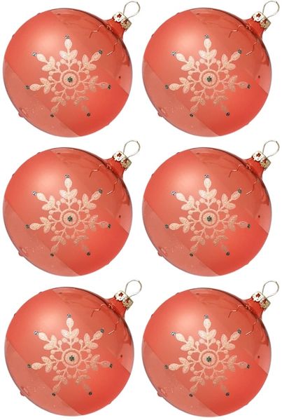 Weihnachtskugeln Set, 6 hummer Kugeln Ø 8cm Kristallblüten, Thüringer Glas Weihnachtsschmuck
