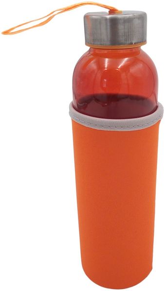 BURI Glas Trinkflasche 0,5L mit Schutzhülle Wasserflasche Glasflasche Getränkeflasche, Farbe:orange