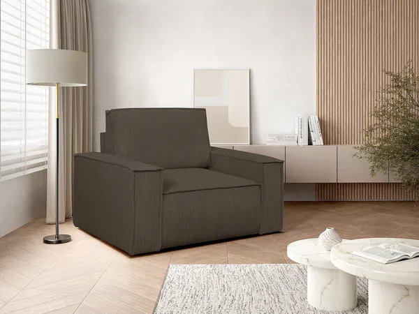 Vente-unique - AMELIA Sessel SamtStoff Braun - B 86 cm x H 85 cm x L 120 cm