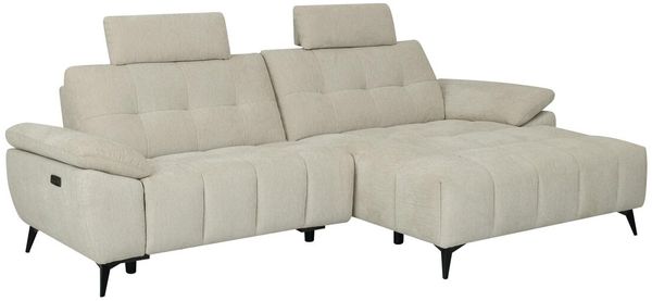 Ecksofa Odaloc Rechts Stoff Beige - elektrische Fußstütze & USB-Port