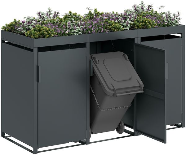STEELSØN 'Thoria' Mülltonnenbox 3er je 240 Liter, anthrazit, Mülltonnenverkleidung aus Stahl, wetterfest, 125x80x203 cm, Müllbox mit Pflanzendach für 3 Tonnen Bild 11