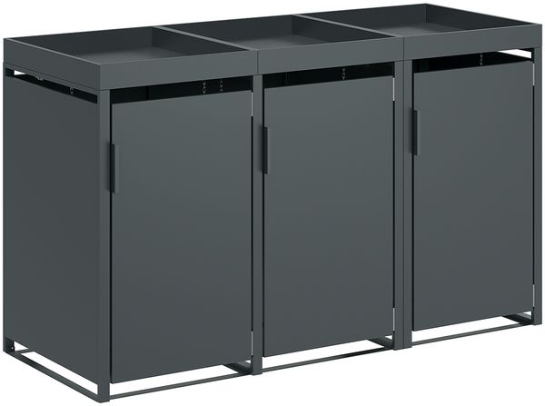 STEELSØN 'Thoria' Mülltonnenbox 3er je 240 Liter, anthrazit, Mülltonnenverkleidung aus Stahl, wetterfest, 125x80x203 cm, Müllbox mit Pflanzendach für 3 Tonnen Bild 12