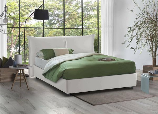 Talamo Italia - Cesira Doppelbett, Bettkasten mit Stoffbezug, 100 % Made in Italy, Öffnung vorne, geeignet für Matratzen 160x200 cm, Weiß