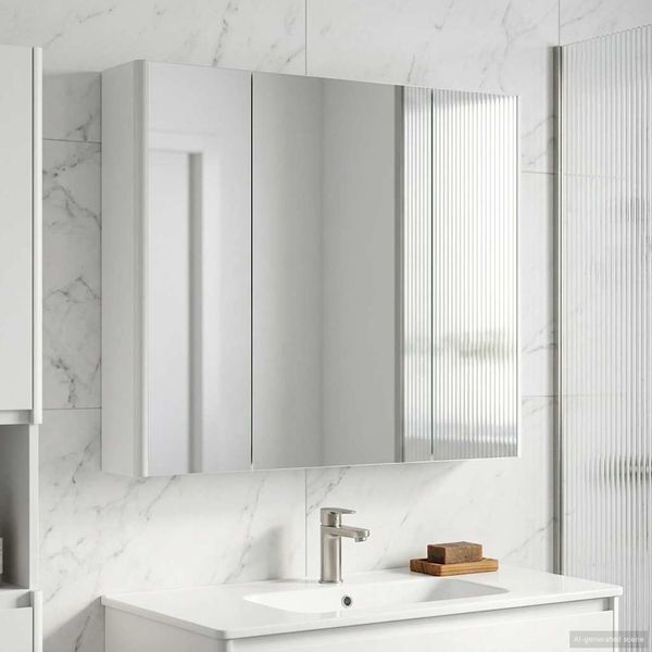 vidaXL Badezimmerspiegelschrank Weiß 83,5 x 15,5 x 70 cm Holzwerkstoff 889263