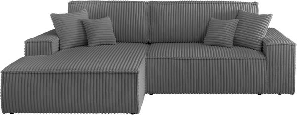 OTTO home Ecksofa FINNLEY, L-Form 257 cm, Schlafsofa, mit Bettkasten, in Bouclé, Struktur fein und Mega Cord