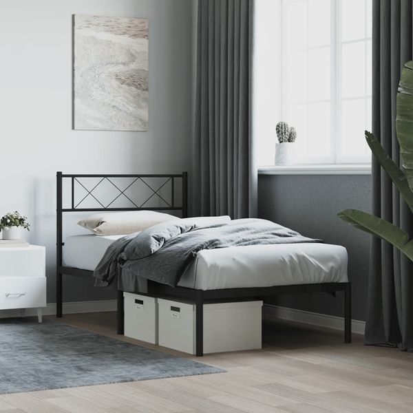 vidaXL Bettgestell mit Kopfteil Metall Schwarz 75x190 cm 372267