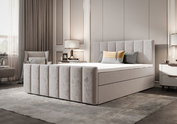 B&B Home 'Adelle IV' Boxspringbett mit Bettkasten, Samt, Creme, 160x200 cm