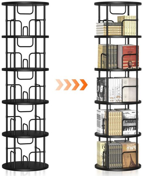 XERSEK Bücherregal 5 Ebenen 360°Drehbares Bookshelf Bodenstehendes Bücherschrank, Schwarz, 1.6m Aufbewahrungsregal Eckregal Spielzeugregal, für Kinderzimmer Wohnzimmer Schlafzimmer Büro Aufbewahrung