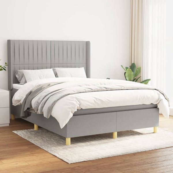 vidaXL Boxspringbett mit Matratze Hellgrau 140x200 cm Stoff 3132153
