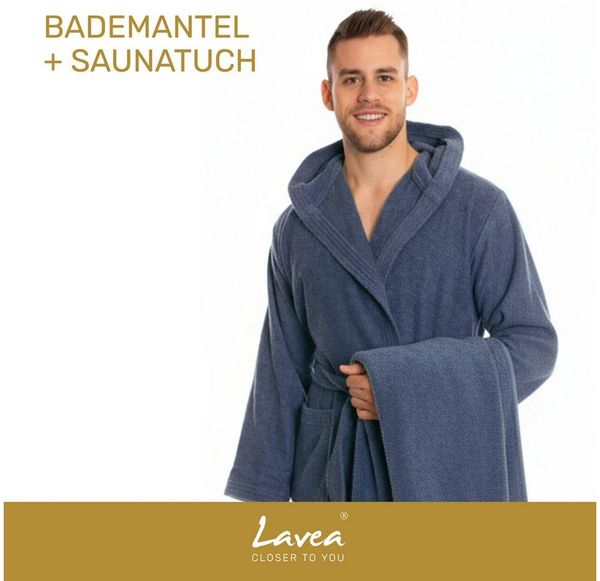 Lavea Saunatuch MEXICO Saunahandtuch 80×200 cm – optional mit Bademantel/Morgenmantel, Baumwolle (Set, 2-St), Hochwertiges Walkfrottier – Saunatuch oder Set mit Unisex-Bademantel