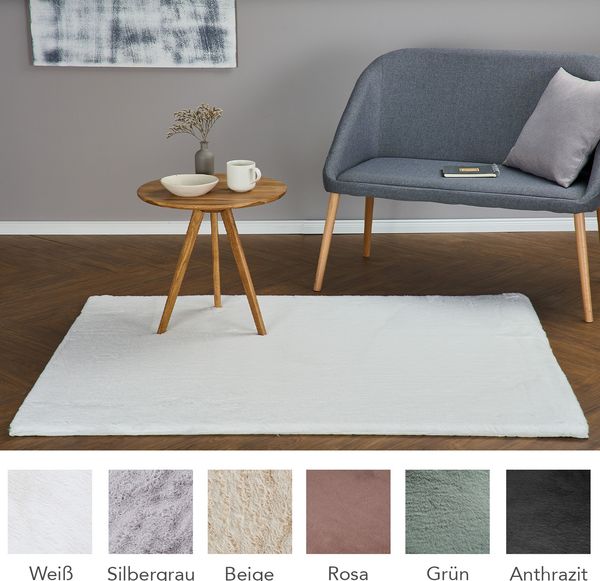 HOMESTORY Hochflorteppich eckig 120x160 cm in weiß, flauschig, super-Soft und vegan, Shaggy modern pflegeleicht und einfarbig für Wohnzimmer, Schlafzimmer und Kinderzimmer
