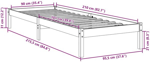 vidaXL Massivholzbett Extra Lang ohne Matratze 90x210 Kiefernholz 852402 Bild 9