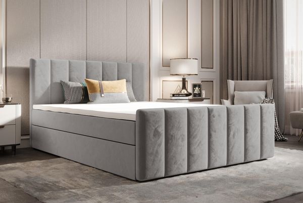 B&B Home 'Adelon' Boxspringbett mit Bettkasten, Samt, Hellgrau, 200x200 cm