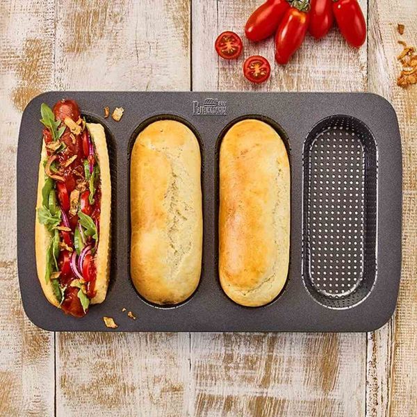 Hot Dog Brötchen Backform LAIB und SEELE 4-fach Rezepten Antihaftbeschichtung