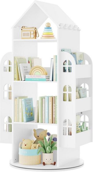 Woltu Kinderregal, Kinderregal, Bücherregal, weiß, mit 4 Ebenen 2 Seitenregalen