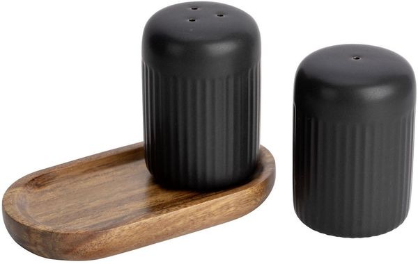 SCHÖNER WOHNEN-Kollektion Salz- / Pfefferstreuer REFIA, (1-tlg), Gewürzstreuer aus Keramik, Tablett aus Akazienholz