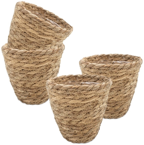 Spetebo Blumentopf Seegraf Pflanztopf natur mit Folie (Anzahl, 4 St, Stück), mit eingearbeiteter Folie