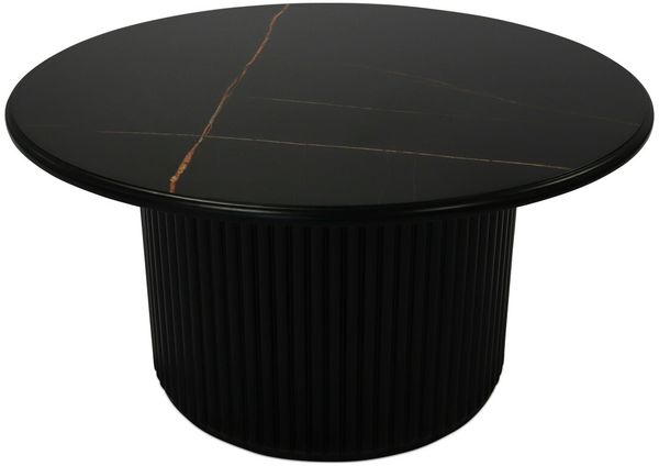 Couchtisch Ysa Ø80 cm Schwarz - Moderner Sofatisch mit MDF-Platte & Holzfuß