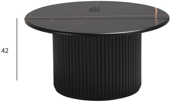Couchtisch Ysa Ø80 cm Schwarz - Moderner Sofatisch mit MDF-Platte & Holzfuß Bild 2