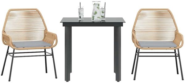 vidaXL 3-tlg. Garten-Essgruppe mit Kissen Braun Poly Rattan Glas 3334569