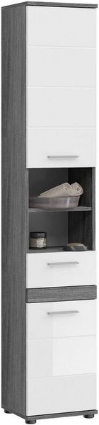 welltime Hochschrank Lucca, Breite 35cm, 2 Türen, 1 Schubkasten, 2 offene Fächer, MDF-Front Türanschlag wechselbar, Badmöbel, Badschrank, Schrank, Bad, Badezimmer