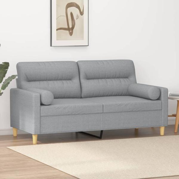 vidaXL 2-Sitzer-Sofa mit Zierkissen Hellgrau 140 cm Stoff 3200821