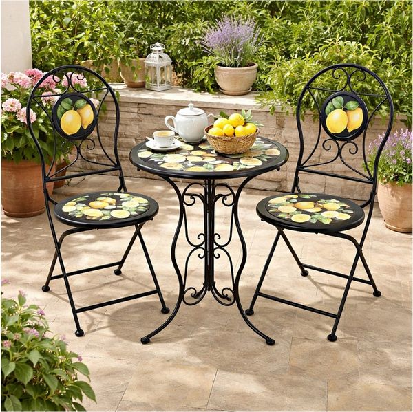 HTI-Living Garten-Essgruppe Garten Tischgruppe Menton Metall Schwarz, (Set, 3-tlg, 1 Gartentisch, 2 Gartenstühle)