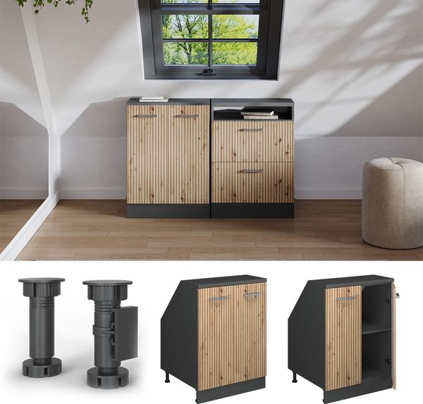 Dachschrägenschrank Rion Artisan-Eiche 60 x 81.6 cm mit 2 Türen, Schrankkorpus 60 cm Tiefe Vicco Bild 5