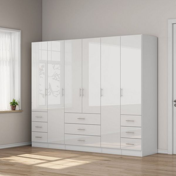 OTTO home Kleiderschrank Trento Schlafzimmerschrank Garderobe hochglanz Schrank mit 6 Türen und 9 Schubladen, hochglänzende Fronten