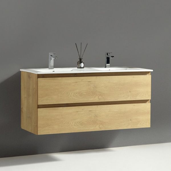 Alpenberger Badmöbel-Set Badezimmermöbel Badezimmer Schrank, (Möbel Farbe Eiche Natur, 2 Waschbeckenunterschrank Schubladen), Waschtisch mit Unterschrank 100 cm Breit