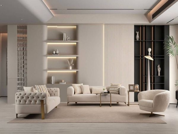 Sitzgruppe/Sofa Set - Wohnzimmergarnitur "Verbena" 3+3+1-Beige, 3x Sofa, 2x Sessel