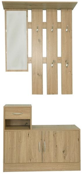 HTI-Line Garderoben-Set Garderobe Thekla, (Set, 1x Garderobenpaneel und 1x Schuhschrank, ohne Dekoration), Garderobenpaneel mit Spiegel, Hutablage und 5 Haken