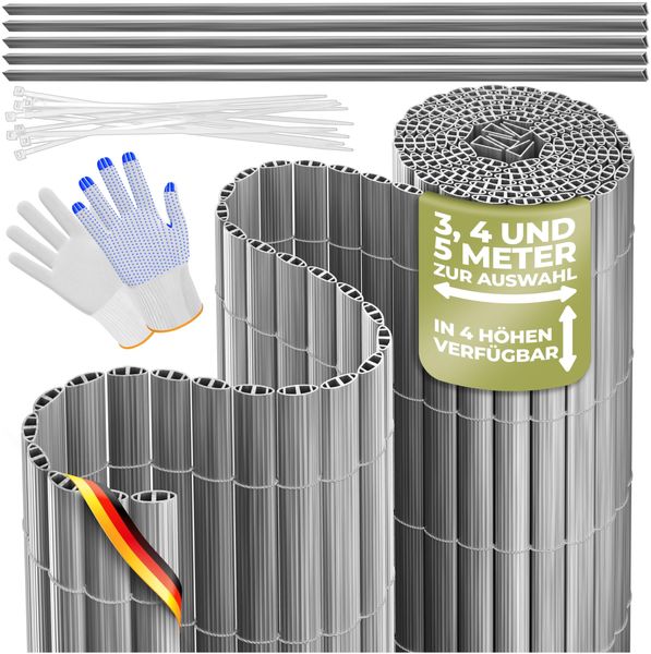 KESSER® PVC Sichtschutzmatte Sichtschutzzaun 120x400 cm Balkonverkleidung Windschutz verstärkte Lamellen für Garten Balkon & Terrasse Balkonumrandung inkl Kabelbindern, Abdeckung & Handschuhe Hellgrau