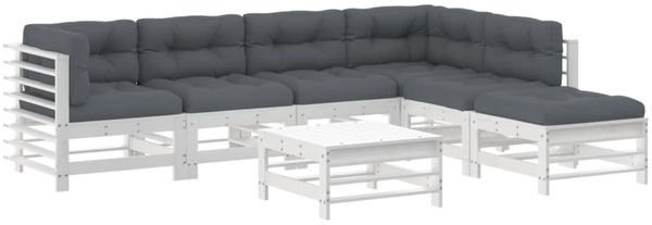 vidaXL 7-tlg. Garten-Lounge-Set mit Kissen Weiß Massivholz 3185977 Bild 2
