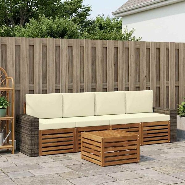 vidaXL Outdoor-Sofagarnitur 5 pcs Natur und Creme Massivholz Akazie 3384006
