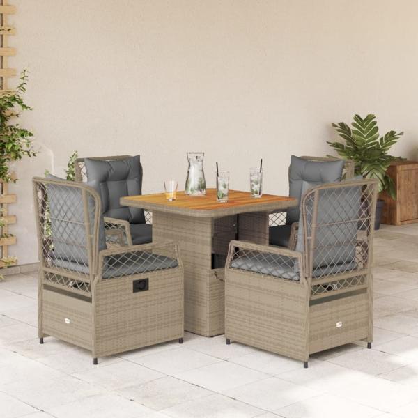 vidaXL 5-tlg. Garten-Essgruppe mit Kissen Beige Poly Rattan 3262917