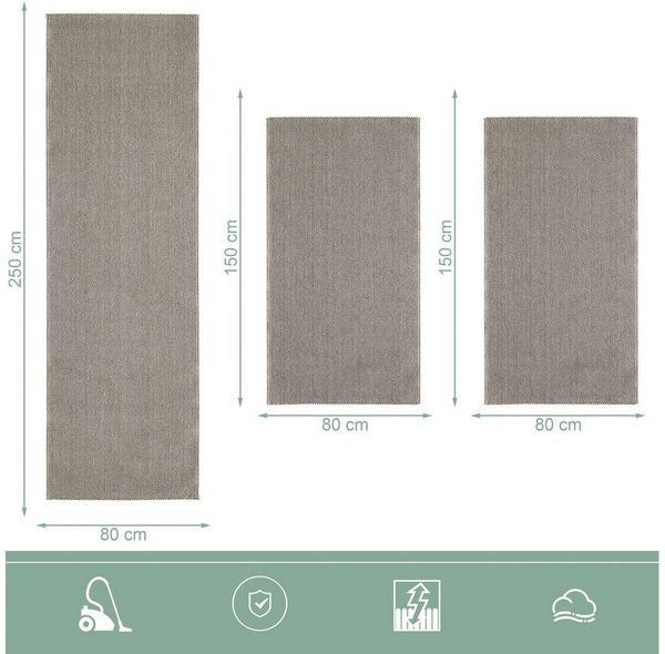 Carpettex Kurzflor-Bettumrandung Bordüre Design, Höhe 7 mm, (Bett-Set, 3-tlg, Bettvorlage), Schlafzimmer Teppich Bettumrandung Läufer Set 3 teilig