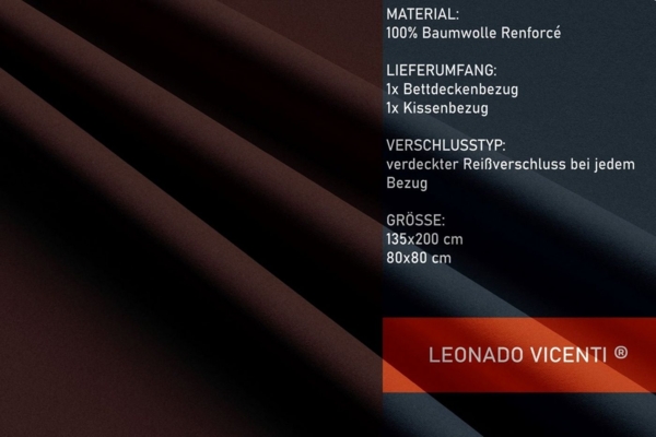 Leonado Vicenti Bettwäsche Baumwolle 135x200, 155x200, 155x220, 200x200, 200x220 oder 240x220, Renforcé, 2 teilig, Einfarbig mit Reißverschluss Bild 3