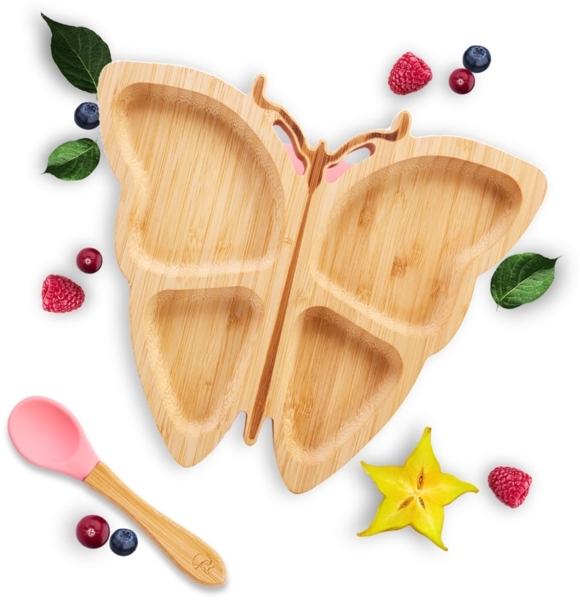 Kleinfuchs Kinderteller Bambus Schmetterling Rosa