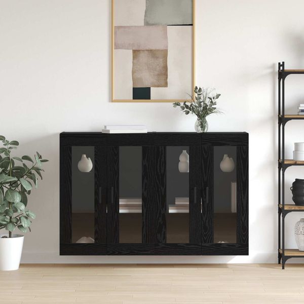 vidaXL Wandmontierte Schränke 2 pcs Schwarz Eichen-Optik 3394586