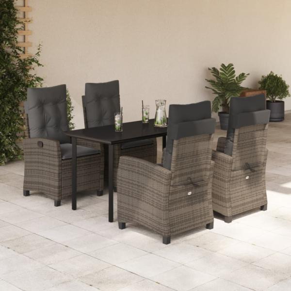 vidaXL 5-tlg. Garten-Essgruppe mit Kissen Grau Poly Rattan 3212795