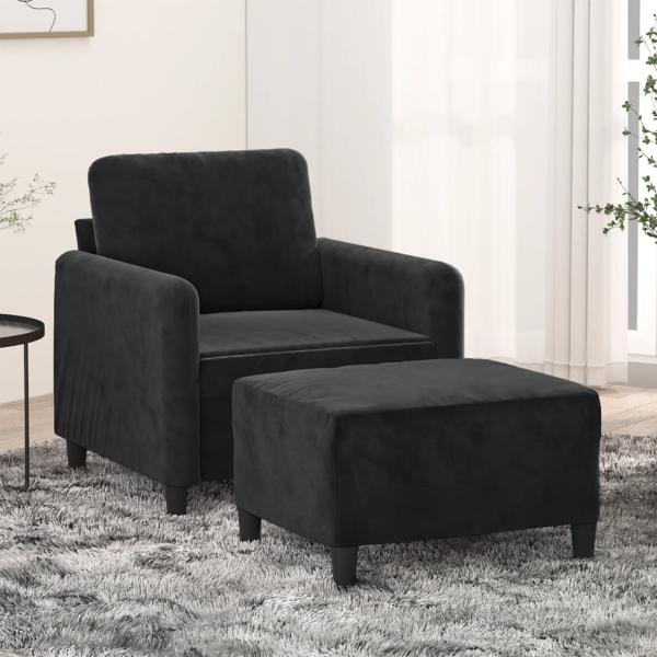 vidaXL Sessel mit Hocker Schwarz 60 cm Samt 3201169