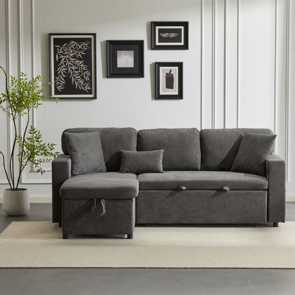 4-Sitzer Ecksofa B 214 x T 131 x H 87 cm aus Oxford-Stoff mit Schlaffunktion und USB