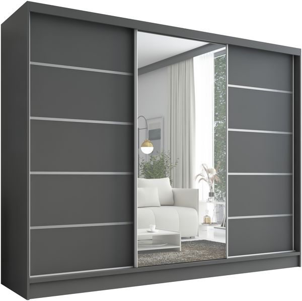 Schwebetürenschrank ARIVA 1 3-türig Schrank 200 cm (mit Spiegel) Farbe: Graphit