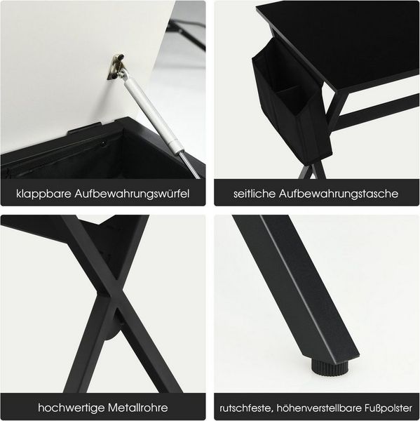 COSTWAY Schreibtisch, mit Seitentasche&verstecktem Fach, Metallrahmen, 120cm